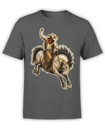 Vintage cowboy riding a galloping horse on a dark gray graphic T-shirt