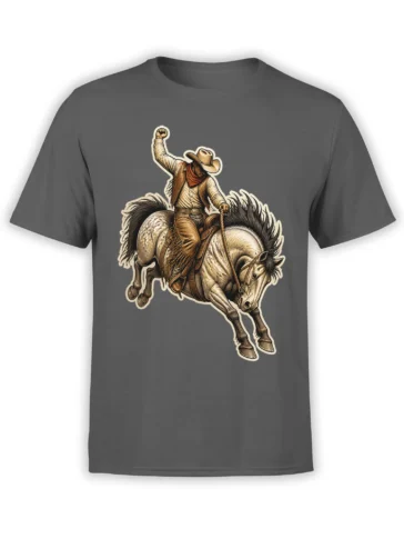 Vintage cowboy riding a galloping horse on a dark gray graphic T-shirt