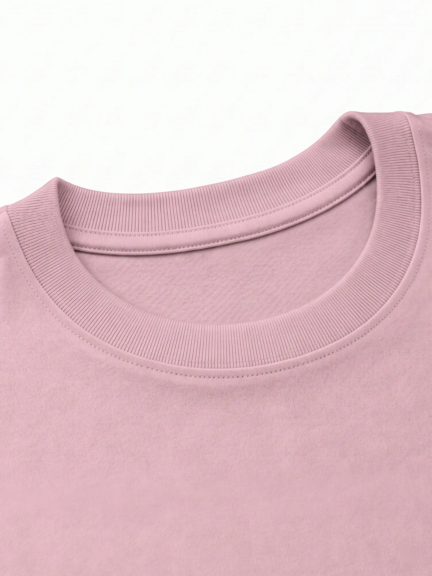 Pink cotton T-shirt collar with ribbed neckline and clean fabric texture