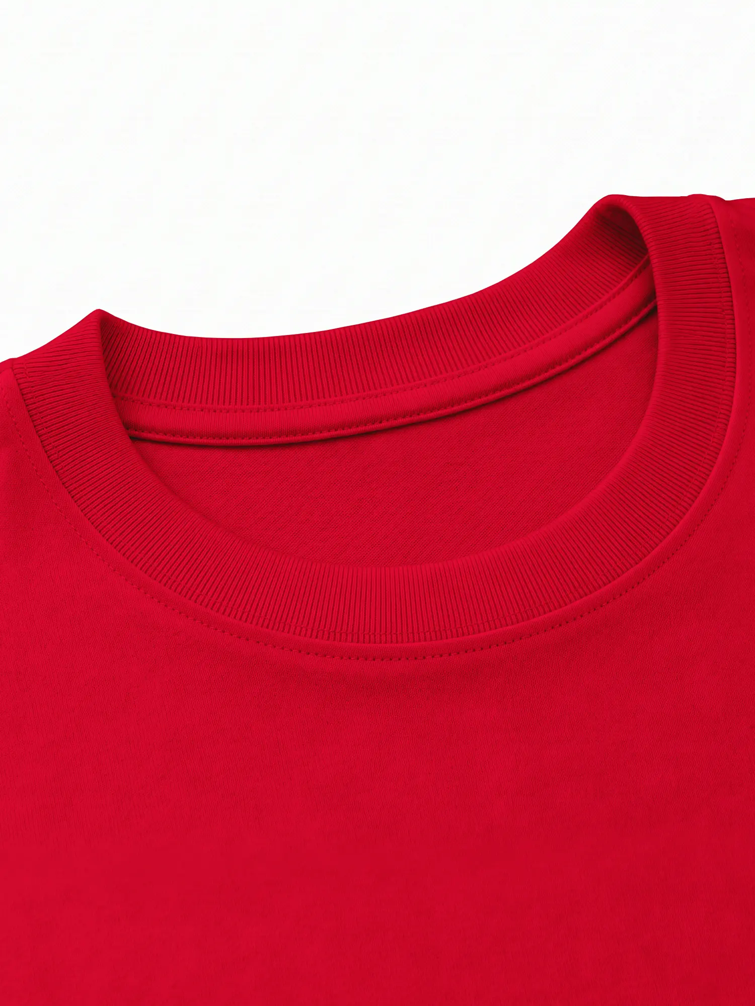 Red cotton T-shirt collar and fabric close-up