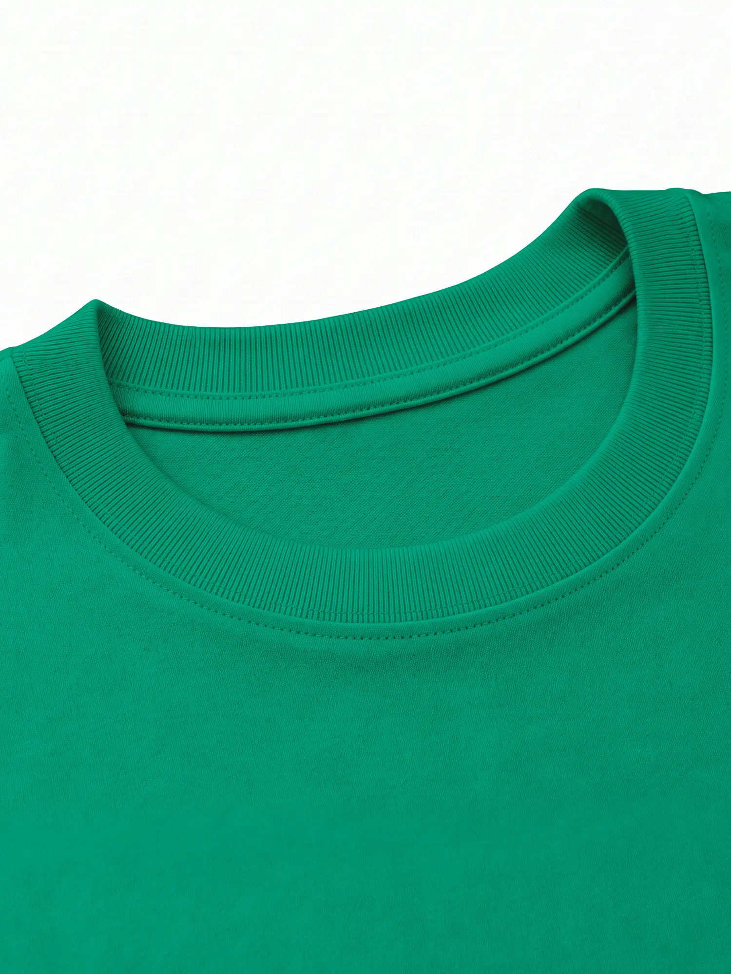 Green cotton T-shirt collar with ribbed texture and clean neckline detail
