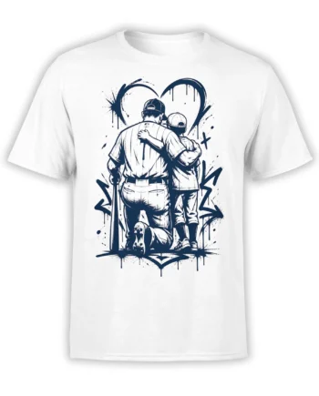 White friendship T-shirt with two figures walking beneath a large navy graffiti heart