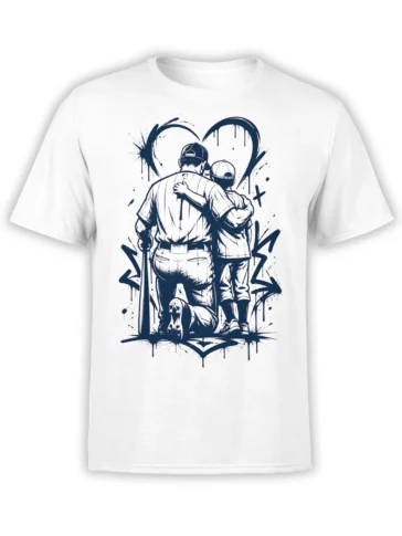 White friendship T-shirt with two figures walking beneath a large navy graffiti heart