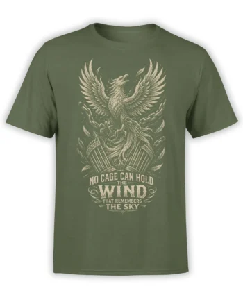 Green T-shirt featuring a vintage eagle with spread wings, broken chains, and a freedom message