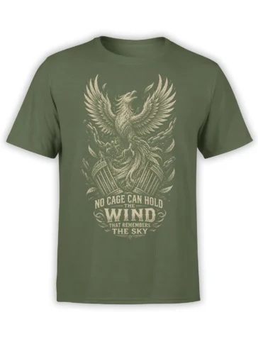 Green T-shirt featuring a vintage eagle with spread wings, broken chains, and a freedom message