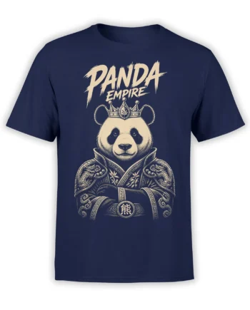 Royal crowned panda in ornate armor with Panda Empire text on a navy T-shirt