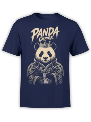 Royal crowned panda in ornate armor with Panda Empire text on a navy T-shirt