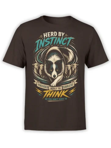 Brown wolf t-shirt with a black-and-white wolf, sheep, and “Herd by Instinct” graphic