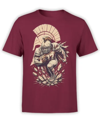 Roman gladiator football player charging with a ball on a burgundy American football T-shirt