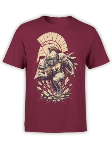 Roman gladiator football player charging with a ball on a burgundy American football T-shirt