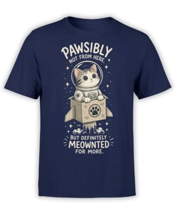 Vintage astronaut cat graphic with space pun lettering on a navy cat t-shirt