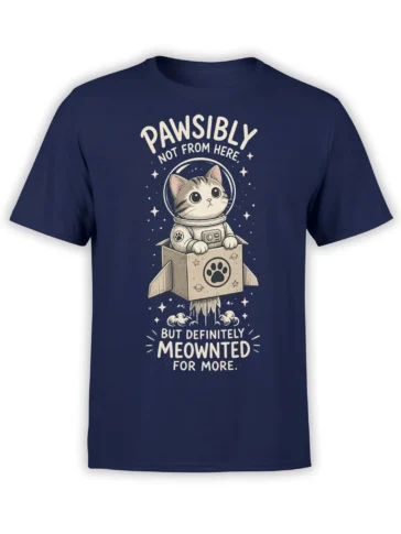 Vintage astronaut cat graphic with space pun lettering on a navy cat t-shirt