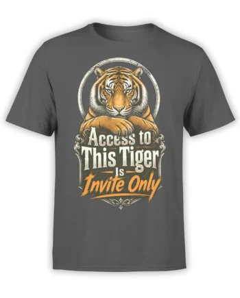 Gray tiger t-shirt with an orange and white tiger and invite-only vintage lettering