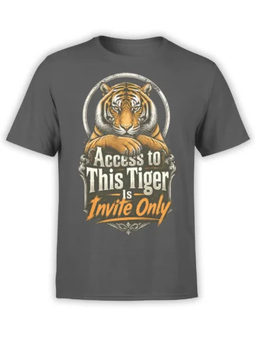 Gray tiger t-shirt with an orange and white tiger and invite-only vintage lettering