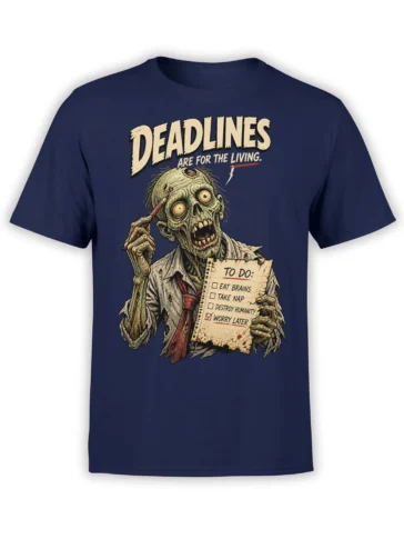 Vintage zombie office worker holding a checklist on a navy graphic T-shirt