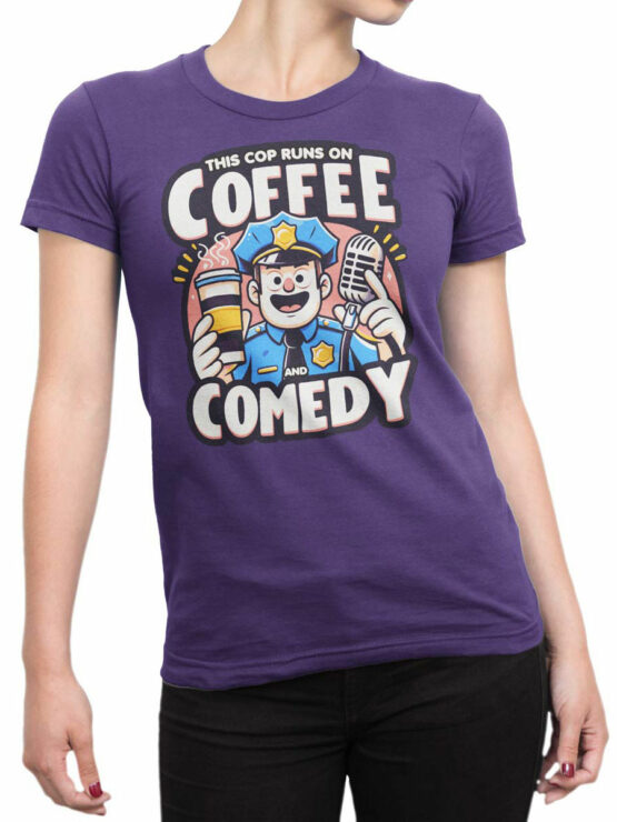 2339 Coffee and Comedy T-Shirt Front Woman