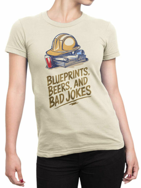 2358 Blueprints Beers Bad Jokes T-Shirt Front Woman