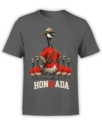 HONKADA goose squad graphic on a gray T-shirt with red uniforms and campaign hats