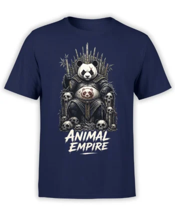 Crowned panda emperor on a bamboo throne with skulls and Animal Empire lettering on a navy graphic T-shirt