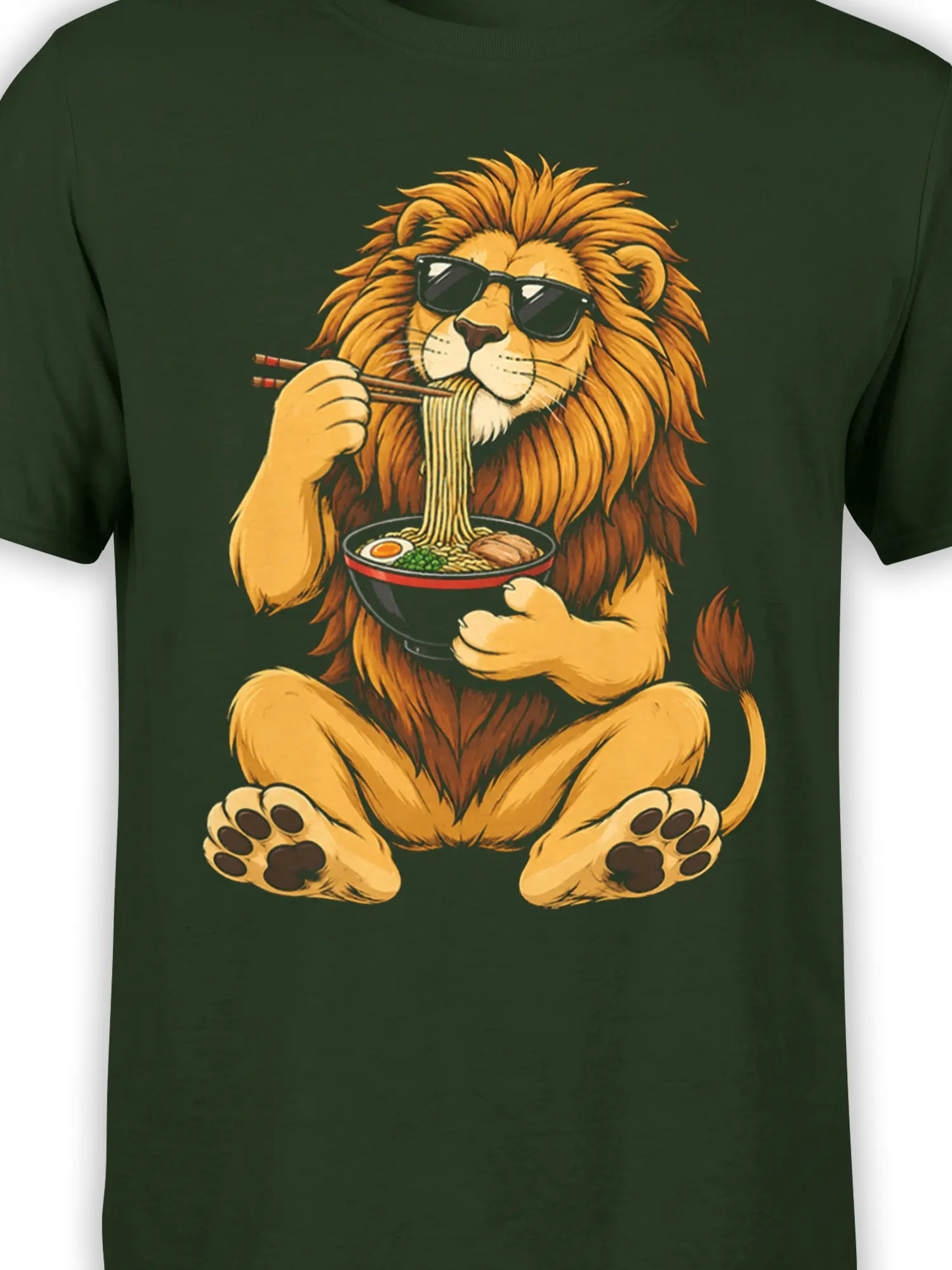 Close-up of the lion ramen artwork with sunglasses, chopsticks, noodles, and bowl details